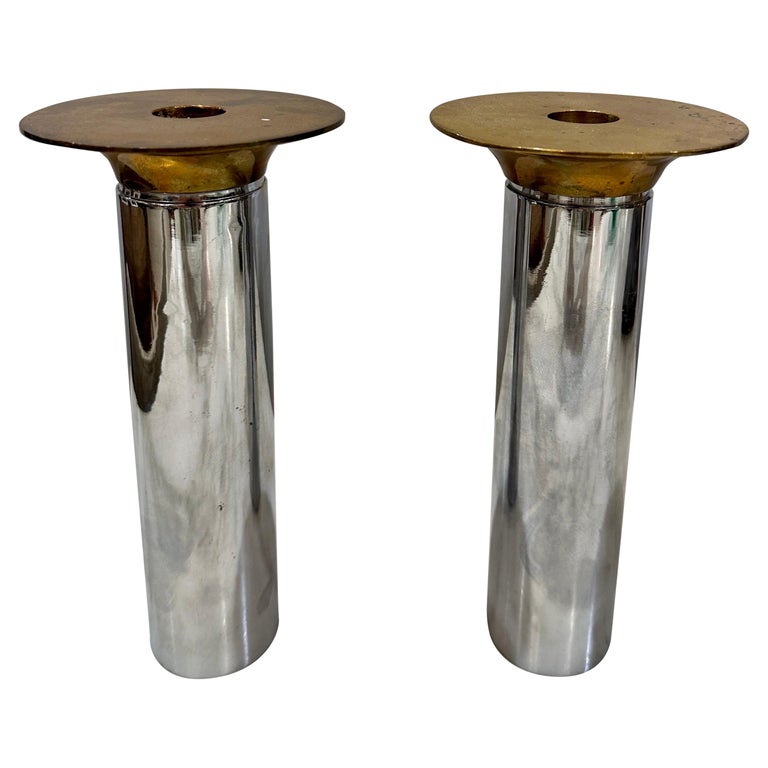 Pair of Torben Ørskov Candle Holders in Patinated Brass & Nickel