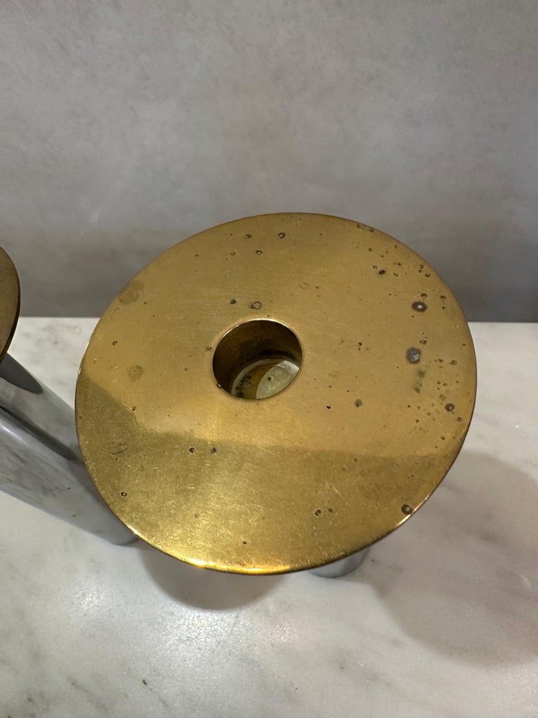 Pair of Torben Ørskov Candle Holders in Patinated Brass & Nickel
