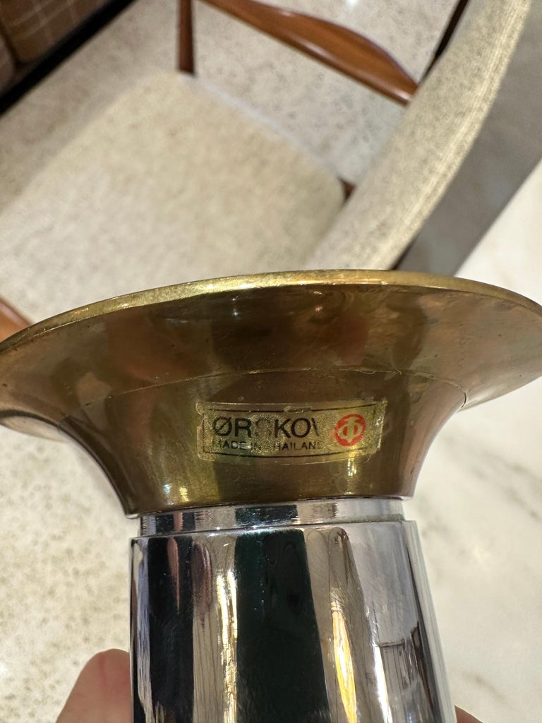 Pair of Torben Ørskov Candle Holders in Patinated Brass & Nickel