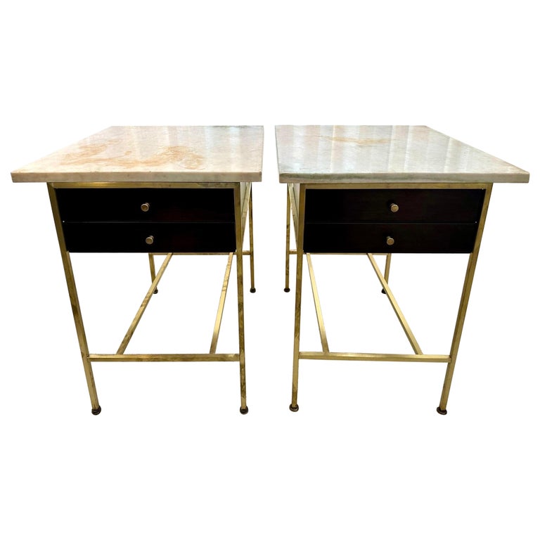 Paul McCobb Side Tables #8712 with Original Marble Tops, PAIR