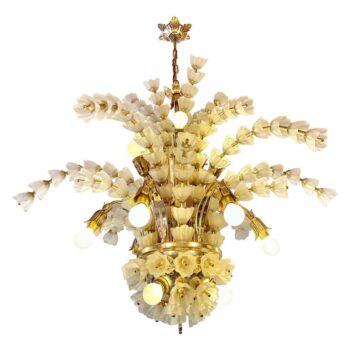 France 1970's Frosted Glass Canterbury Bells Bulbs Chandelier