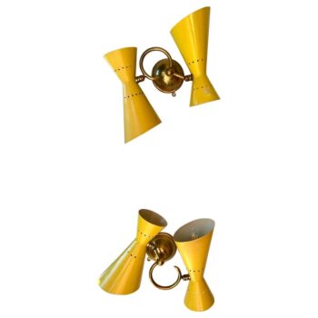 Yellow Stilnovo Peforated Metal Cone Wall Lights, PAIR (2 pairs available)