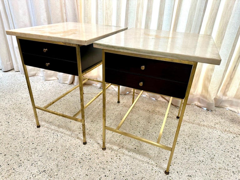 Paul McCobb Side Tables #8712 with Original Marble Tops, PAIR