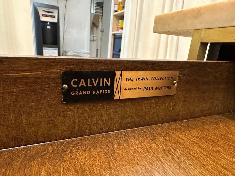 Paul McCobb Side Tables #8712 with Original Marble Tops, PAIR