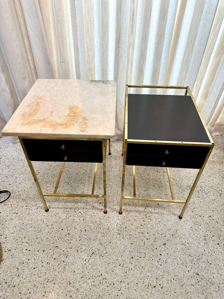 Paul McCobb Side Tables #8712 with Original Marble Tops, PAIR
