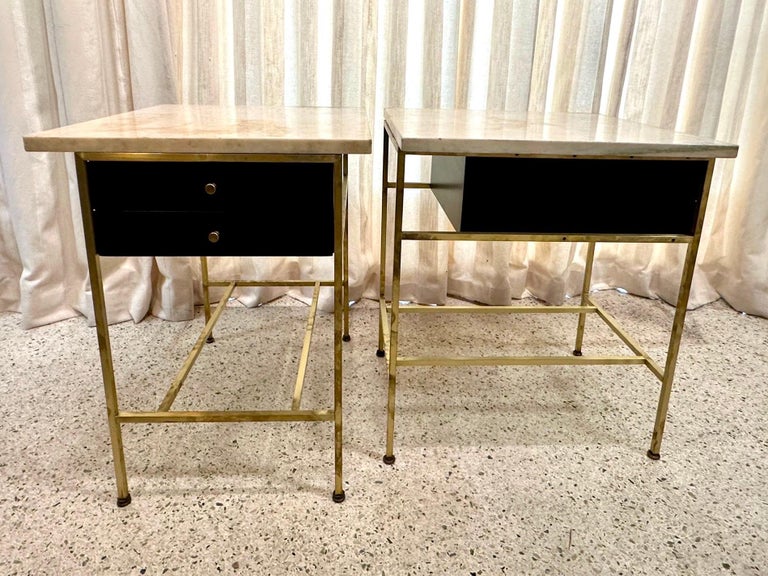 Paul McCobb Side Tables #8712 with Original Marble Tops, PAIR
