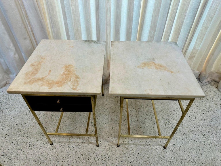Paul McCobb Side Tables #8712 with Original Marble Tops, PAIR