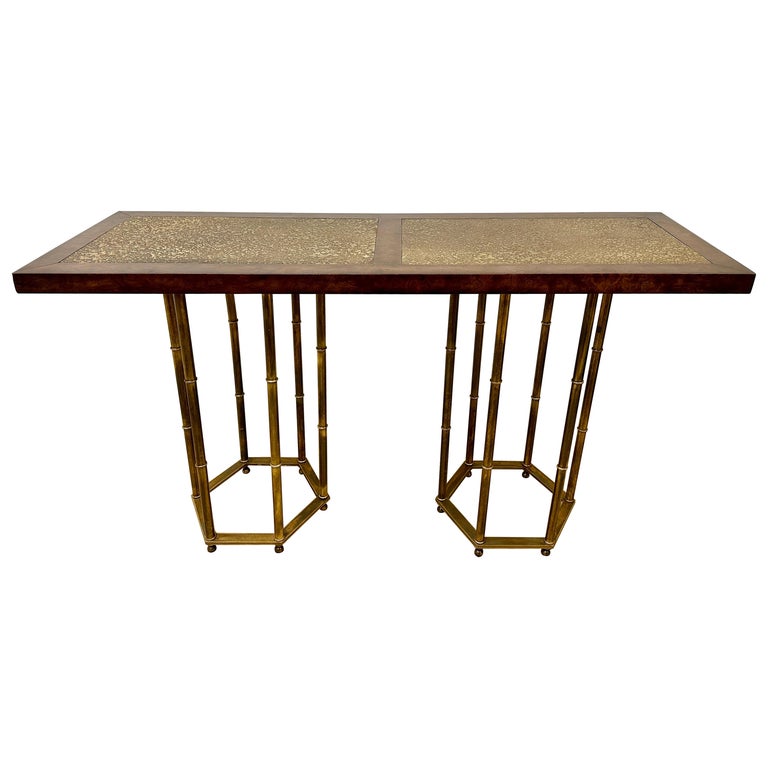 Mastercraft Brass & Burl Walnut Console Table by Bernhard Rohne