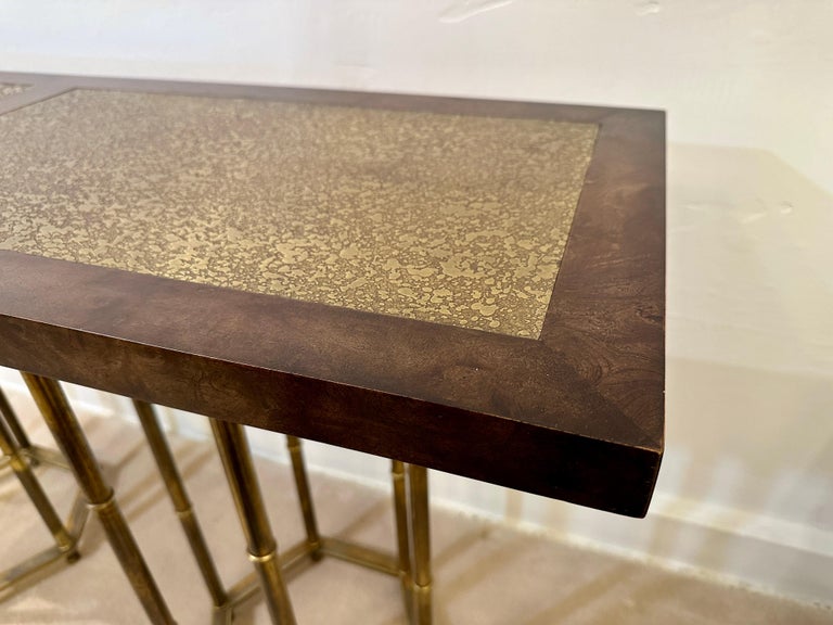 Mastercraft Brass & Burl Walnut Console Table by Bernhard Rohne