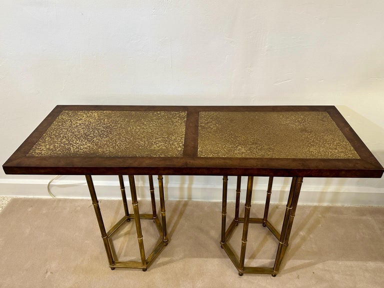 Mastercraft Brass & Burl Walnut Console Table by Bernhard Rohne