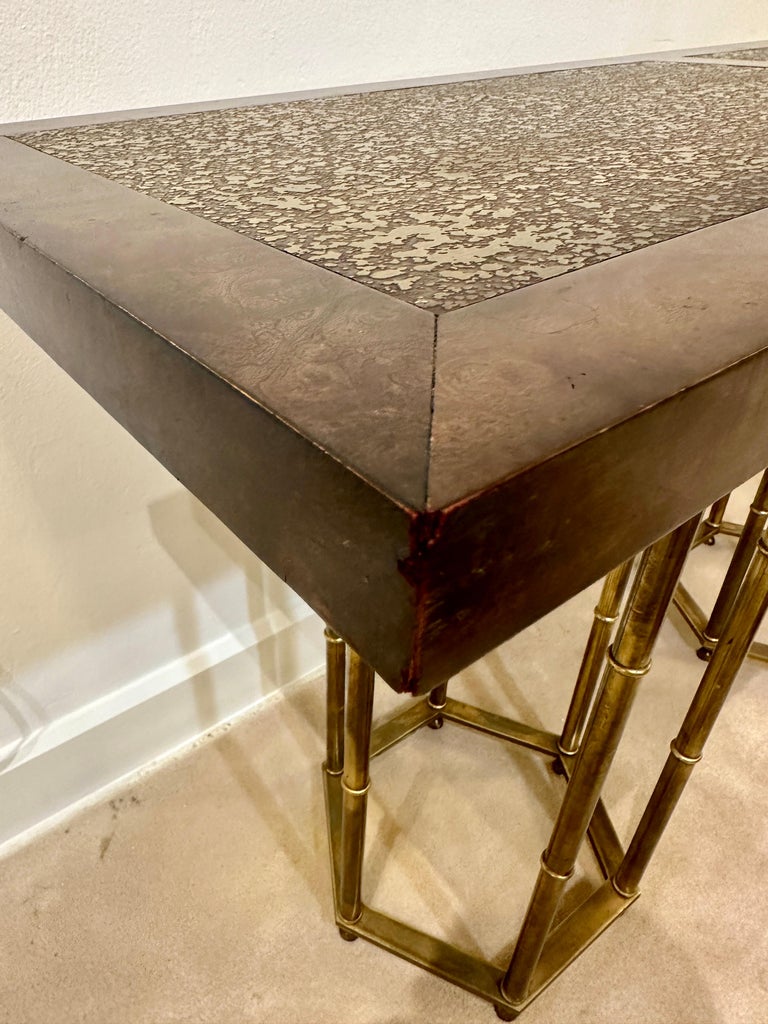 Mastercraft Brass & Burl Walnut Console Table by Bernhard Rohne