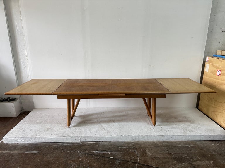Guillerme et Chambron Oak Dining Table w/ Extension - Model "a L'Italienne"