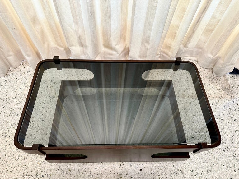 Italian Bent Wood & Glass Two-Tier Coffee Table on Casters