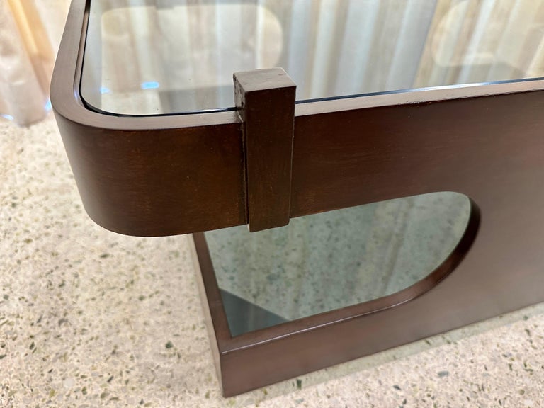 Italian Bent Wood & Glass Two-Tier Coffee Table on Casters