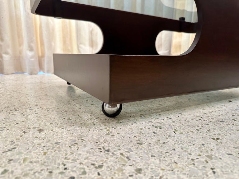 Italian Bent Wood & Glass Two-Tier Coffee Table on Casters