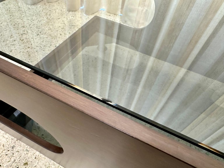 Italian Bent Wood & Glass Two-Tier Coffee Table on Casters