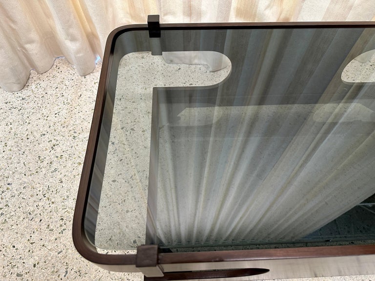 Italian Bent Wood & Glass Two-Tier Coffee Table on Casters