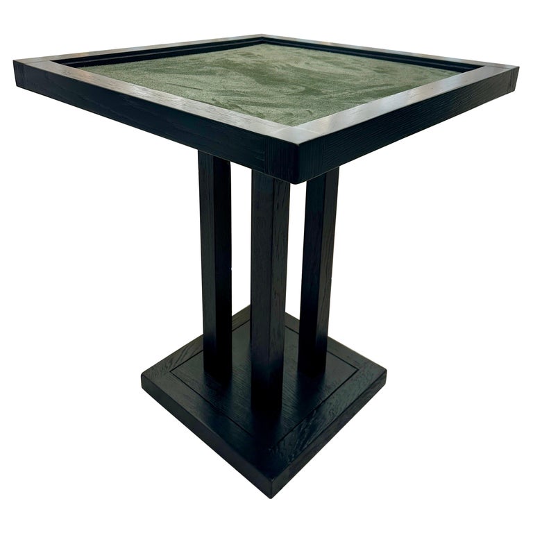 Secession Style Vintage Ebonized Oak & Green Suede Game Table