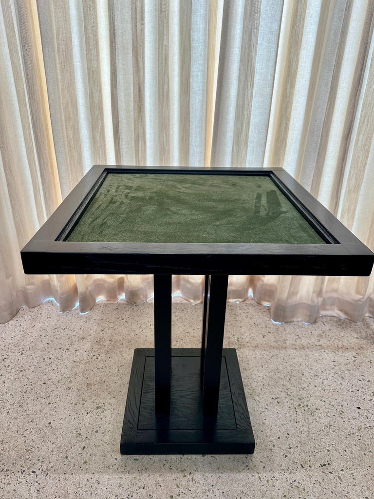 Secession Style Vintage Ebonized Oak & Green Suede Game Table