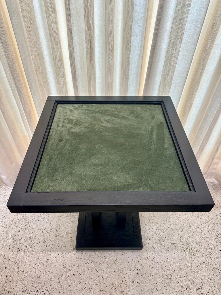 Secession Style Vintage Ebonized Oak & Green Suede Game Table