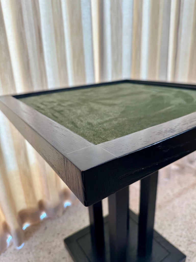 Secession Style Vintage Ebonized Oak & Green Suede Game Table