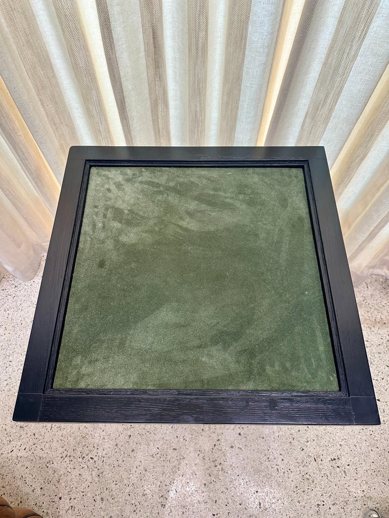 Secession Style Vintage Ebonized Oak & Green Suede Game Table