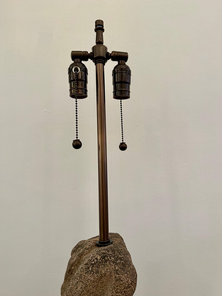 After H. Moore Carved Stone Table Lamp
