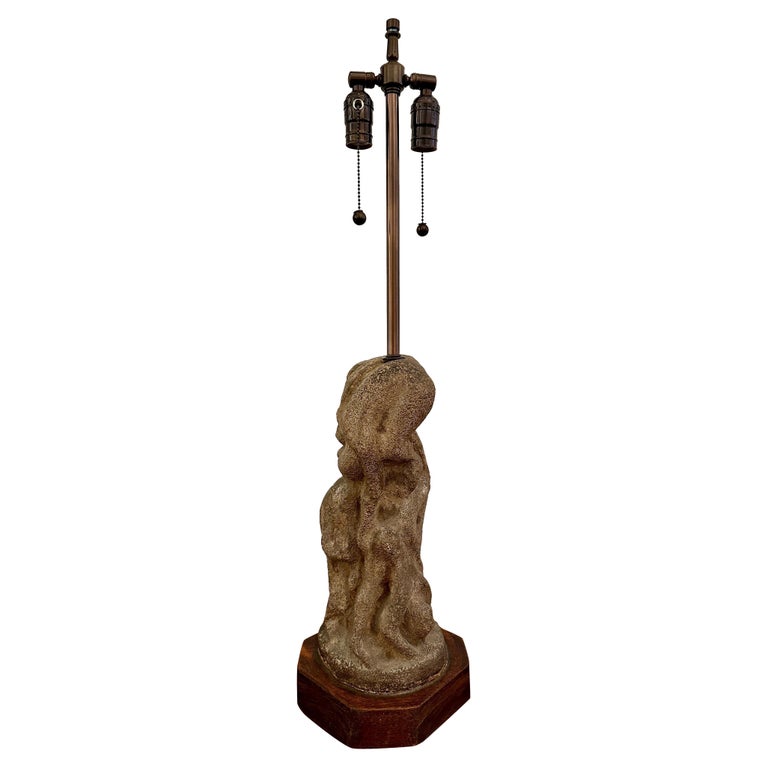 After H. Moore Carved Stone Table Lamp