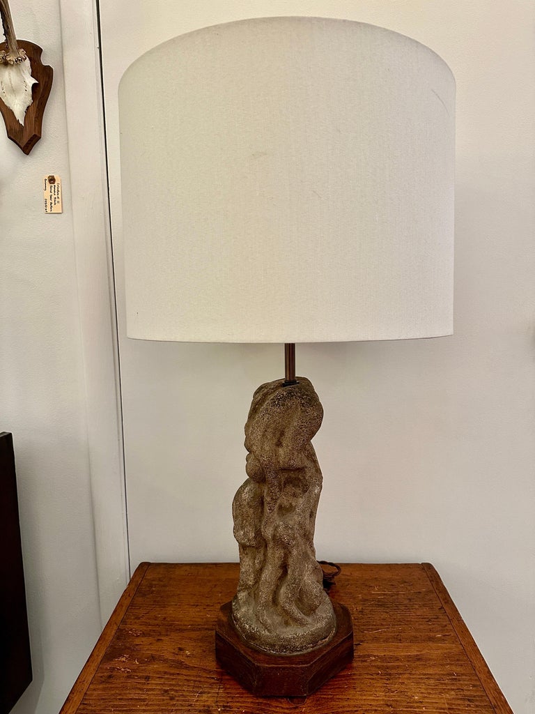 After H. Moore Carved Stone Table Lamp