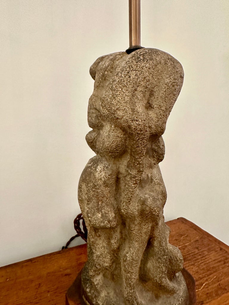 After H. Moore Carved Stone Table Lamp