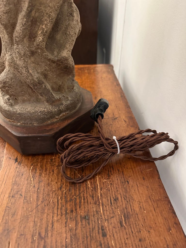 After H. Moore Carved Stone Table Lamp