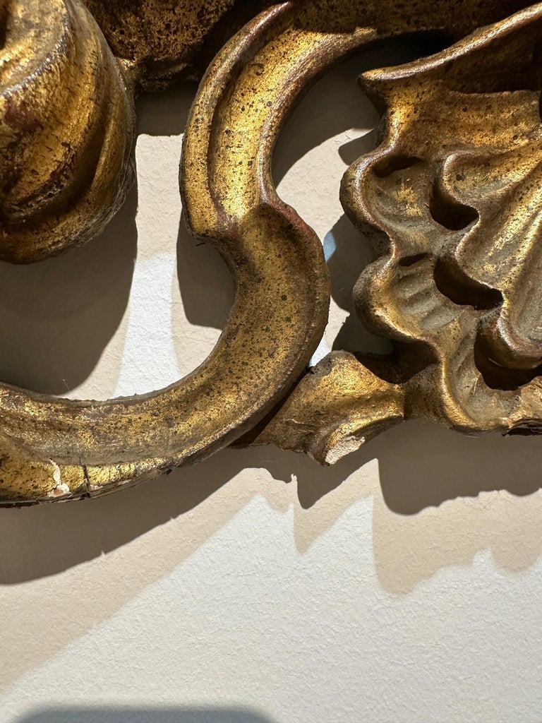 Antique Italian Carved Giltwood Frame and Antiqued Glass Wall Mirror