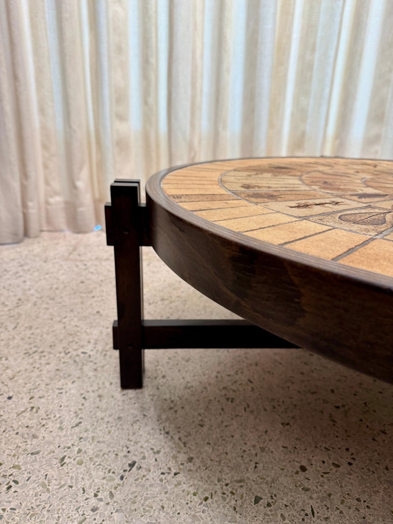 Roger Capron Vintage Round Ceramic Tile "Les Herbiers" Coffee Table