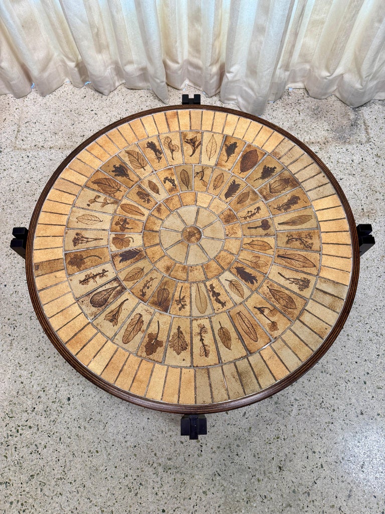 Roger Capron Vintage Round Ceramic Tile "Les Herbiers" Coffee Table