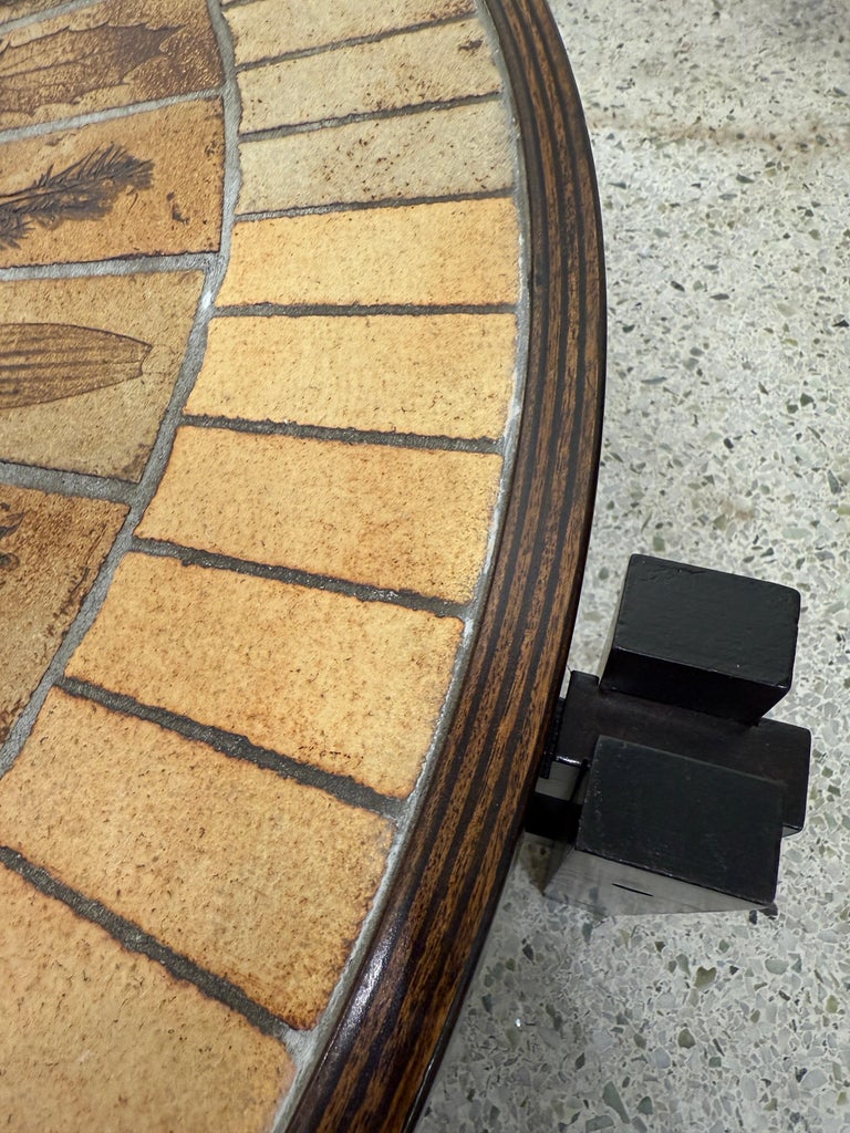 Roger Capron Vintage Round Ceramic Tile "Les Herbiers" Coffee Table