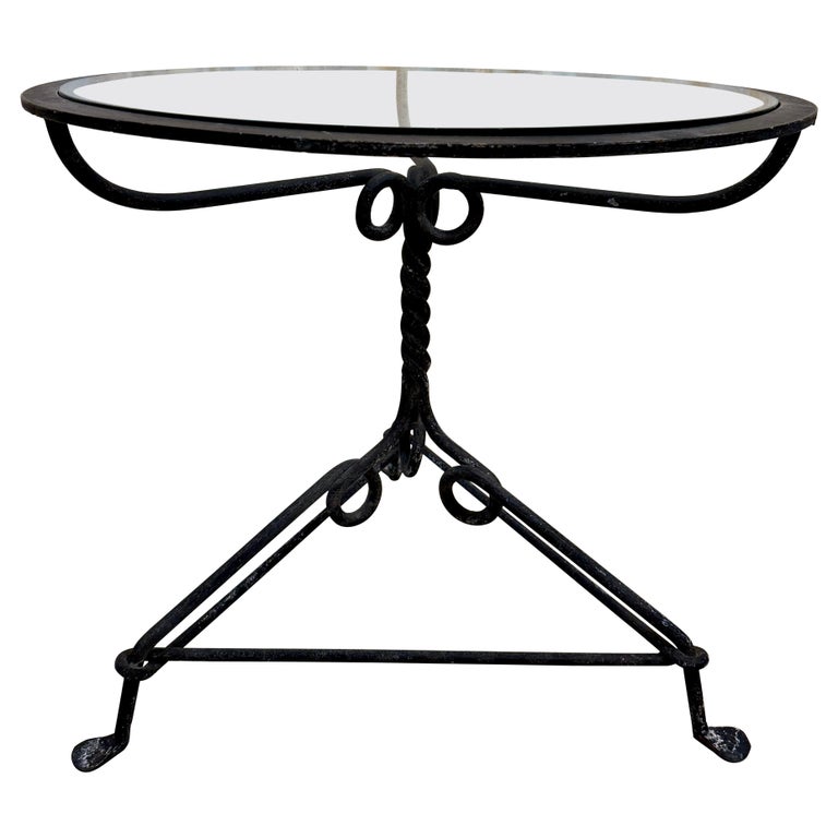 Antique Wrought-Iron Center Table with Glass Inset
