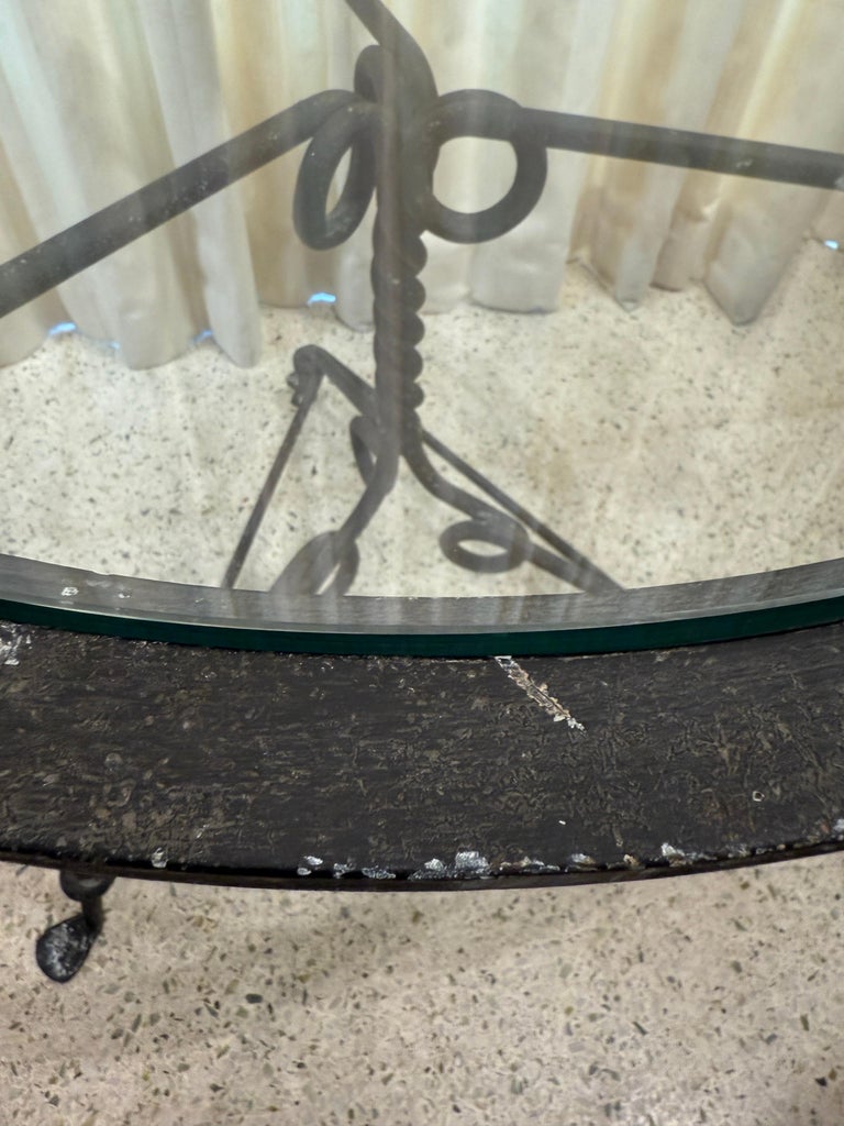Antique Wrought-Iron Center Table with Glass Inset