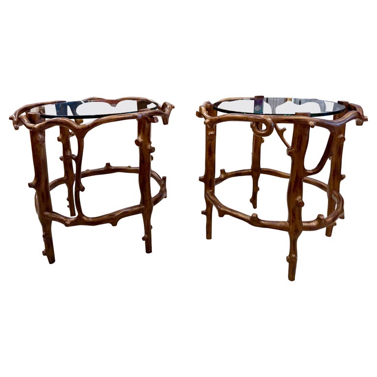 Pair of Expertly Crafted Studio Faux Bois Side Tables
