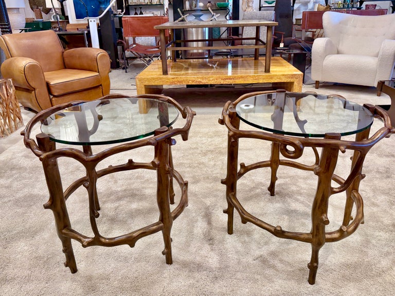 Pair of Expertly Crafted Studio Faux Bois Side Tables