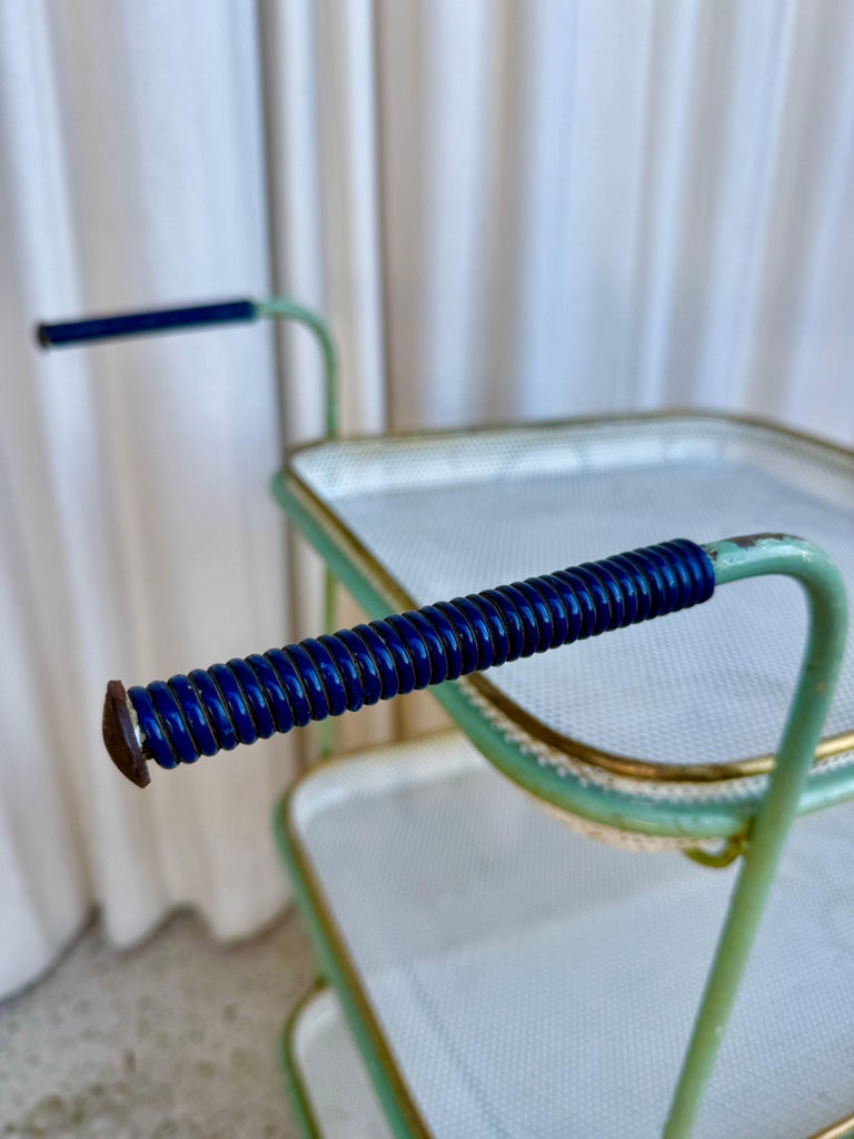 Vintage French Perforated Mesh Three-Tier Bar Cart, Mategot Style