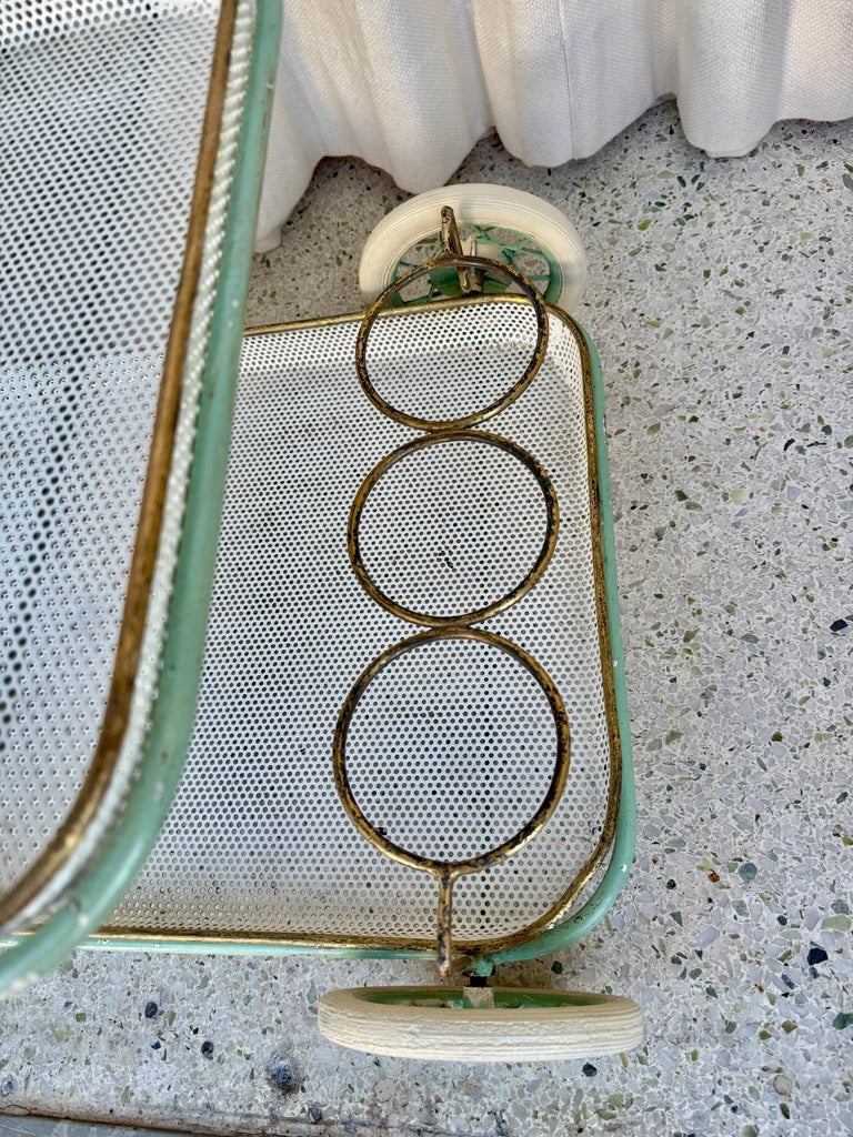 Vintage French Perforated Mesh Three-Tier Bar Cart, Mategot Style