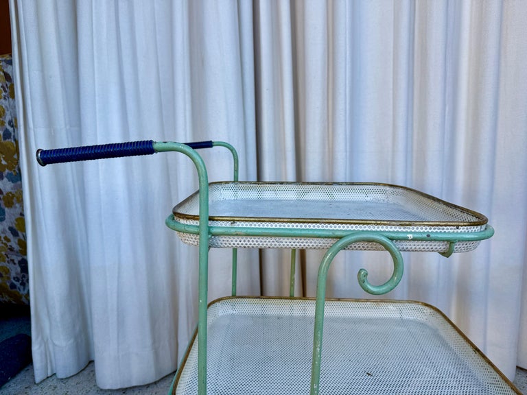 Vintage French Perforated Mesh Three-Tier Bar Cart, Mategot Style