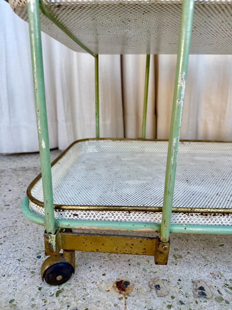 Vintage French Perforated Mesh Three-Tier Bar Cart, Mategot Style