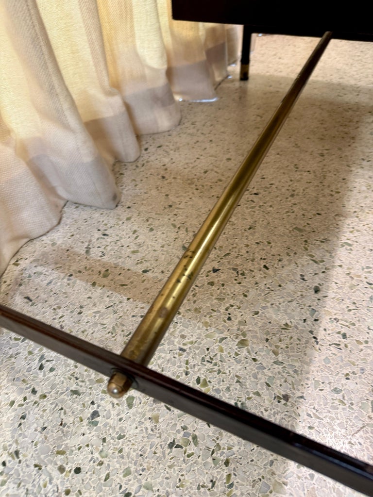 1950's Dark Brown Stitched Leather Desk by Jacques Adnet