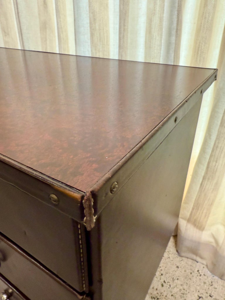 1950's Dark Brown Stitched Leather Desk by Jacques Adnet