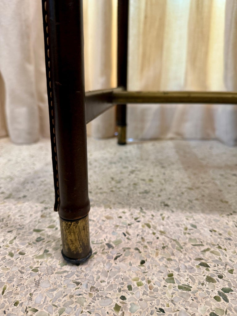 1950's Dark Brown Stitched Leather Desk by Jacques Adnet