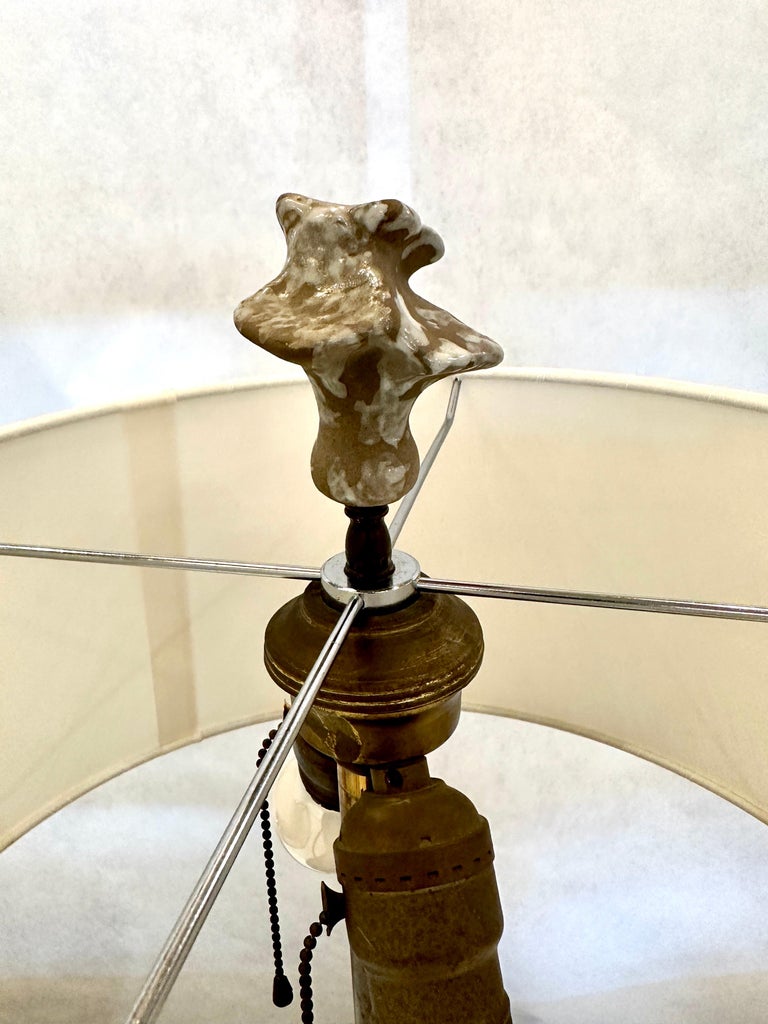 Exceptional Textured & Glazed Pottery Globe Lamp