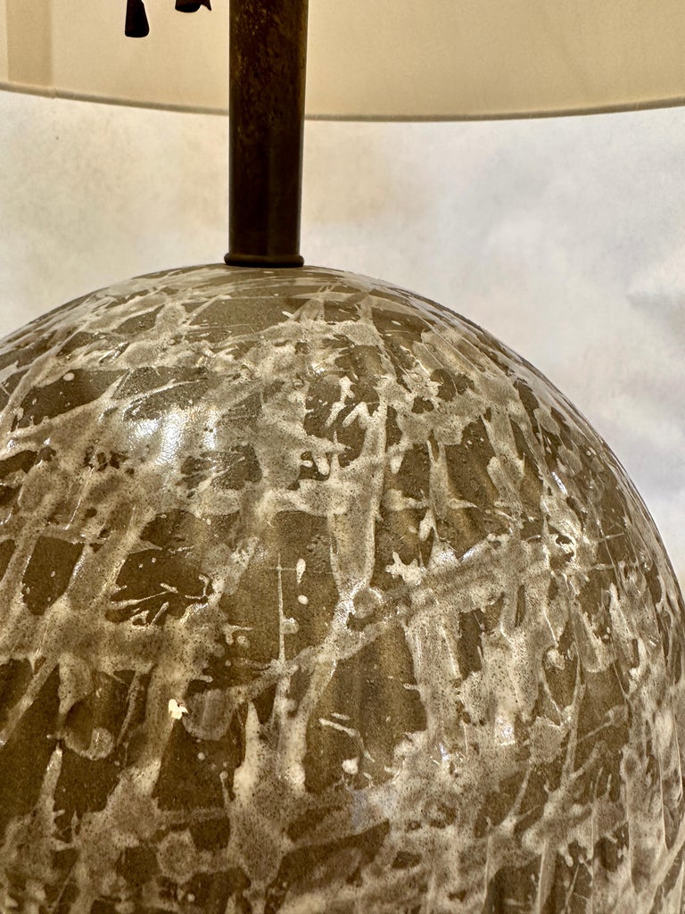 Exceptional Textured & Glazed Pottery Globe Lamp