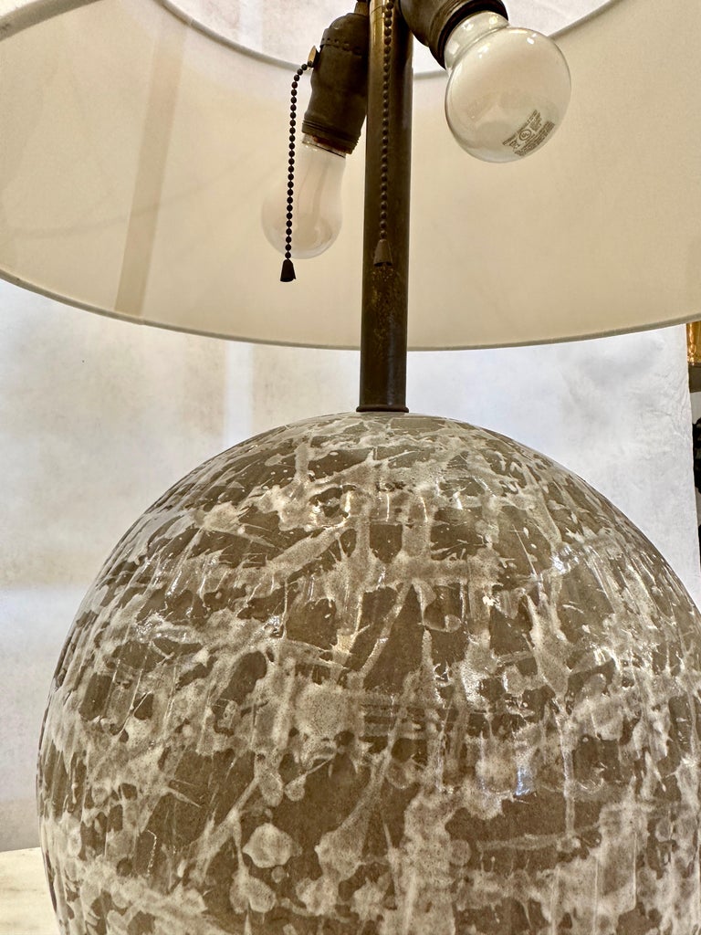 Exceptional Textured & Glazed Pottery Globe Lamp