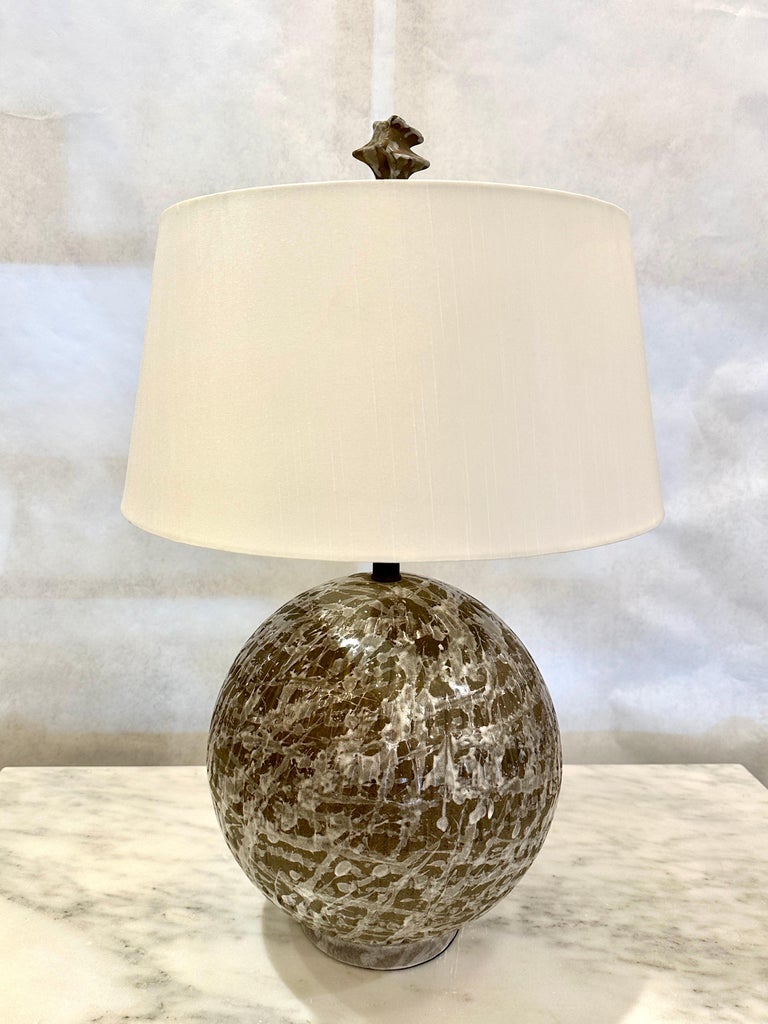 Exceptional Textured & Glazed Pottery Globe Lamp